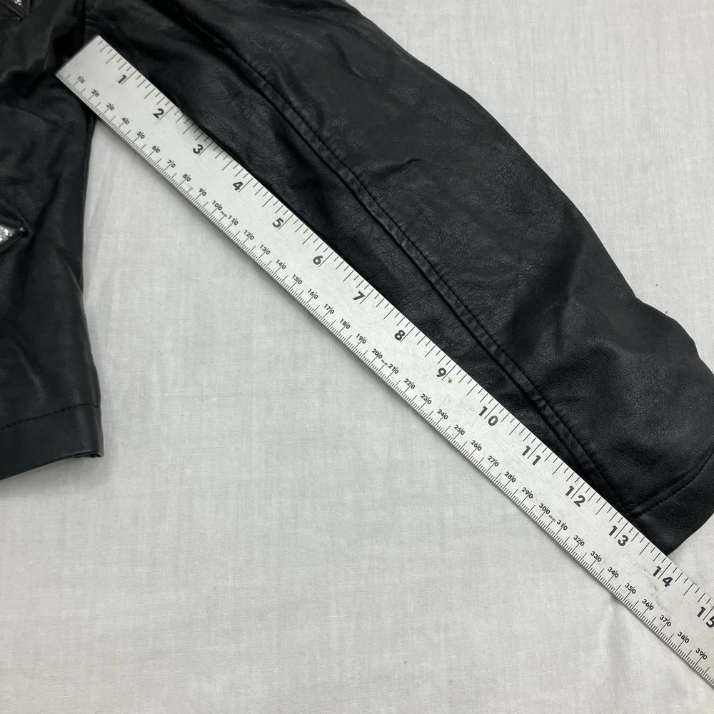 Justice Girls Jacket Size 6/7 pleather motto Black With Silver Stars Zip Up